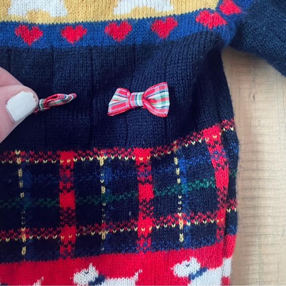 Vintage Cardigan Sweater Baby 24M Navy Red Yellow Heart Buttons Scottie Dogs Bow - Picture 4 of 9